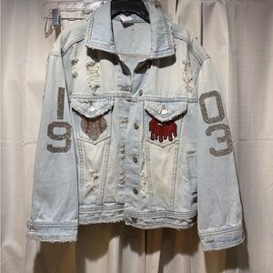 Yankees Custom Rhinestone Bedazzled Denim Jacket